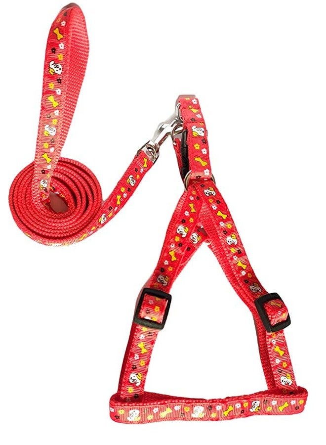 Pups&Pets Adjustable 15 MM Printed Nylon Harness & Leash Set for Small Dogs & Puppies (Red) - Image 1